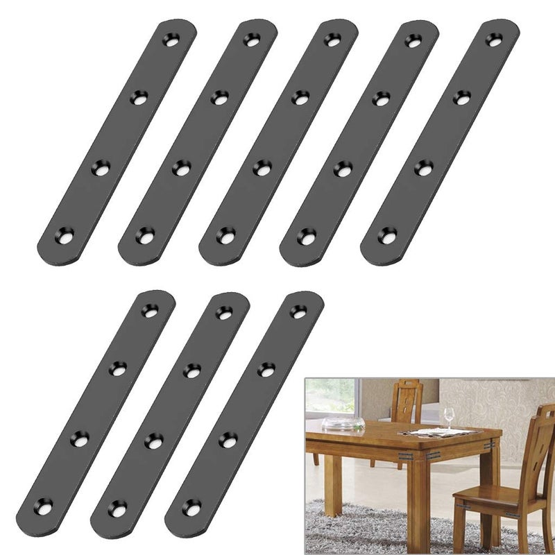 Sumnacon 8 Pcs Stainless Steel Flat Plates - 5 Inch Heavy Duty Mending Plate Straight Corner Brace Brackets Connector Furniture Repair Fixing Joint with Screws, Black - Image 1